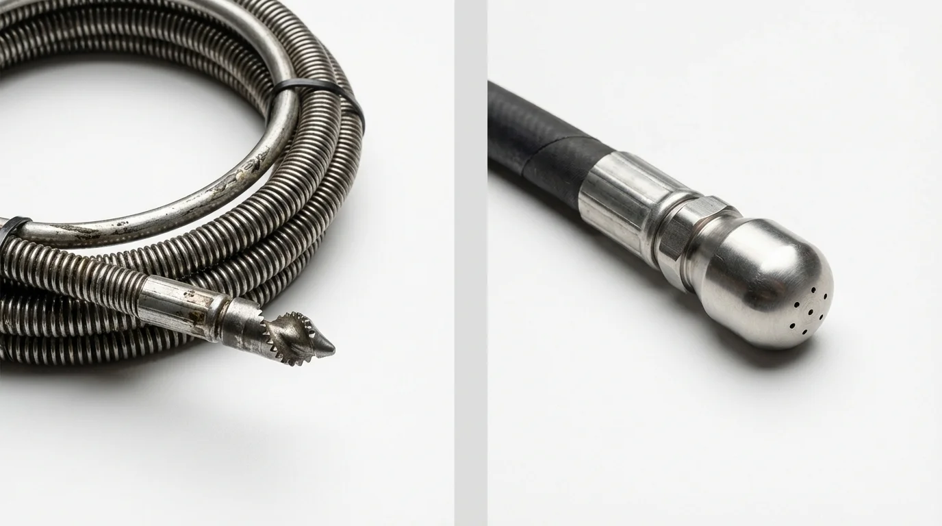 Drain snake cable and hydro jetting nozzle used for drain cleaning in Waterville, ME