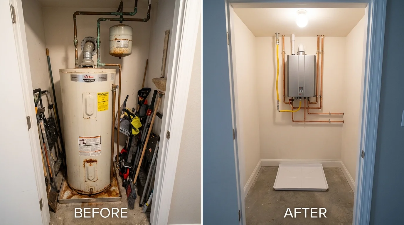 Tank water heater versus wall-mounted tankless unit comparison for Waterville, ME homeowners