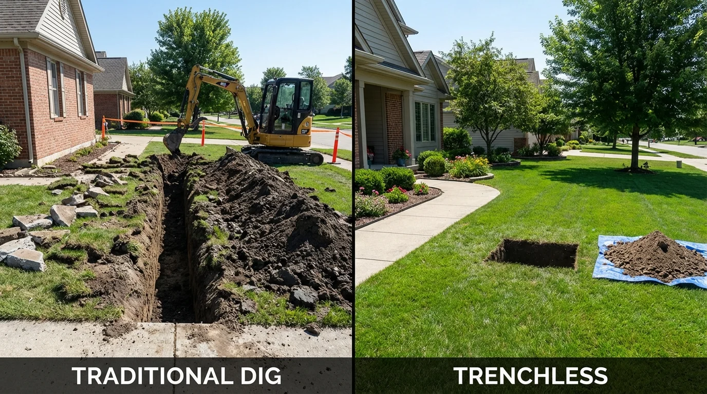 Trenchless sewer repair with minimal yard damage versus traditional excavation in Waterville, ME
